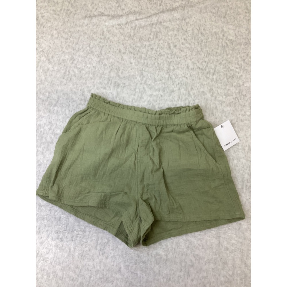 ONeill Carla Shorts Olive Green Smocked Paperbag Waist Womens Size S NEW